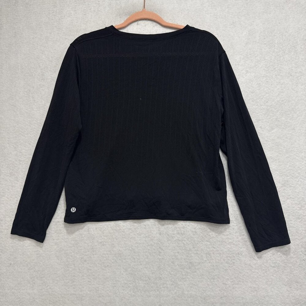 Lululemon Shirt Womens Large Black Long Sleeve Perforated Mesh Athletic Running - Picture 5 of 8